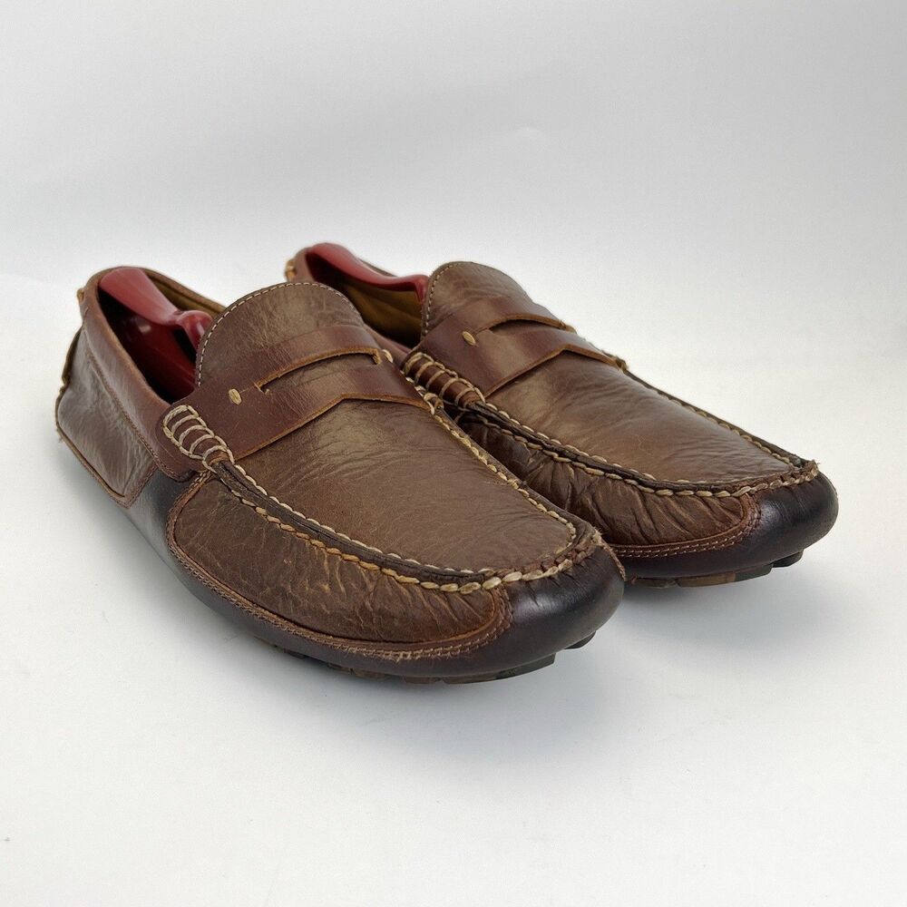 Trask Derek Brown Bison Leather Driving Shoes Penny Loafers Moccasins Mens 10.5